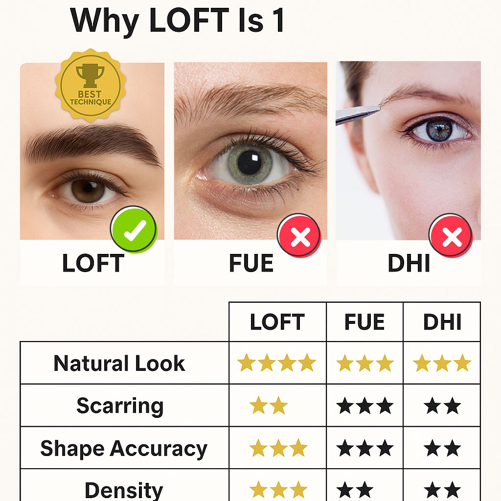 Eyebrow transplant technique comparison:LOFT vs FUE vs DHI